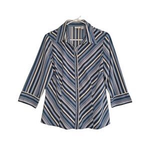 Apt 9 Striped Button Front Blouse Blue Black White Medium